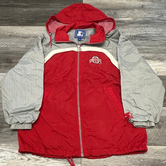 Vintage Starter Ohio State OSU Buckeyes Red Gray White Men M Windbreaker Jacket - Picture 1 of 10